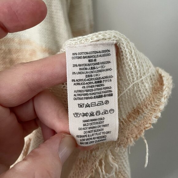 Free People Striped Distressed Knit High Low Hem Mini Sweater Tunic Cream Small - Picture 8 of 8